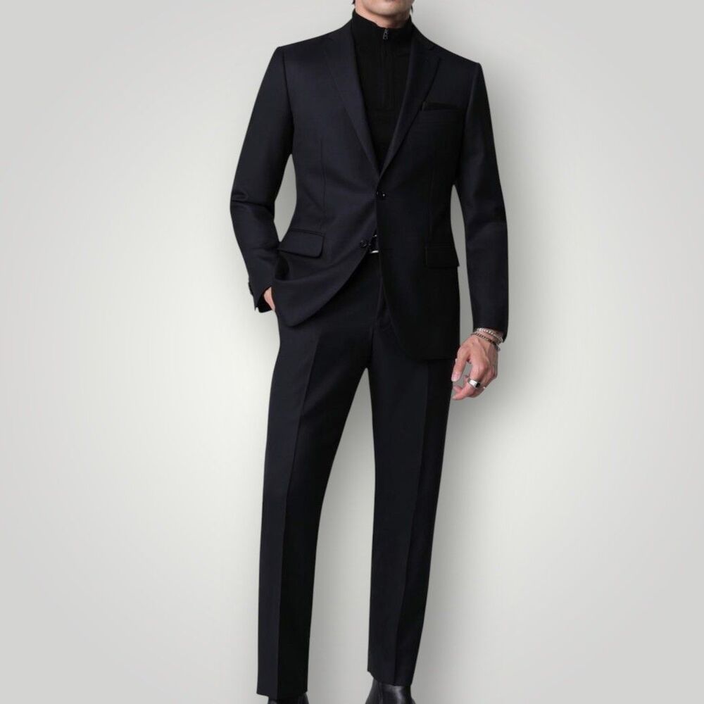 MICHAEL KORS Mens Two Piece Suit – 44R Blazer Jacket/38WX30 Pants Black Wool